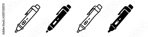 Bild auf Leinwand Set of medical auto-injector icons in minimal black and white styles for insulin or allergy treatment visuals