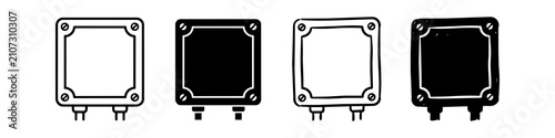 Fotografía Four industrial junction box icons in line art, solid, and hand-drawn styles