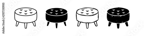 Fotografía Set of four tufted ottoman stool icons in outline, solid, and hand-drawn styles