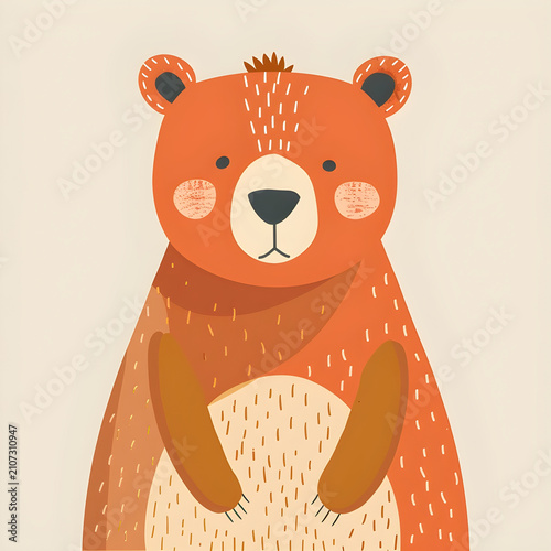 Cute Brown Bear Character with Pastel Colors Isolated on White Background for Kids Design