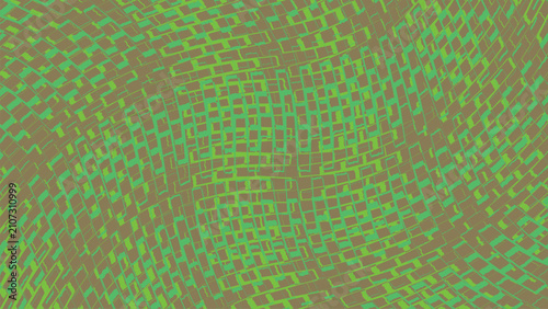 Abstract green and brown geometric wavy grid pattern