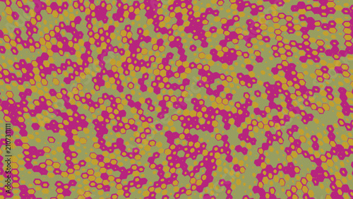 Abstract geometric pattern with hexagonal shapes in purple and green