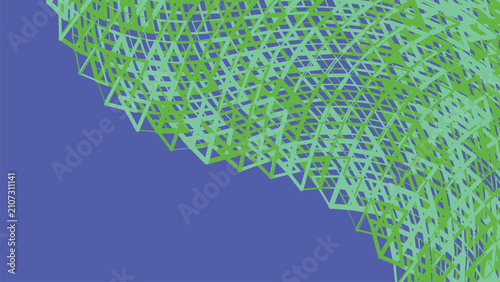 Abstract geometric pattern of interconnected lime green triangles on a solid blue background
