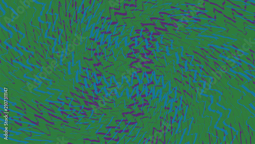 Abstract digital art with vibrant green background and repeating blue zigzag wave patterns
