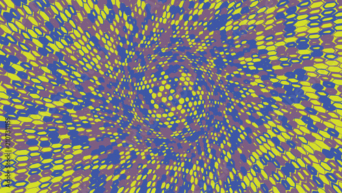 Abstract geometric pattern with blue and lime green hexagons