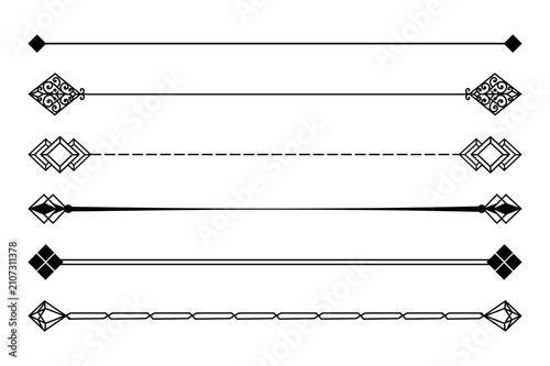 Thin straight horizontal divider line bundle with diamond ends for elegant minimalist editorial template design layouts