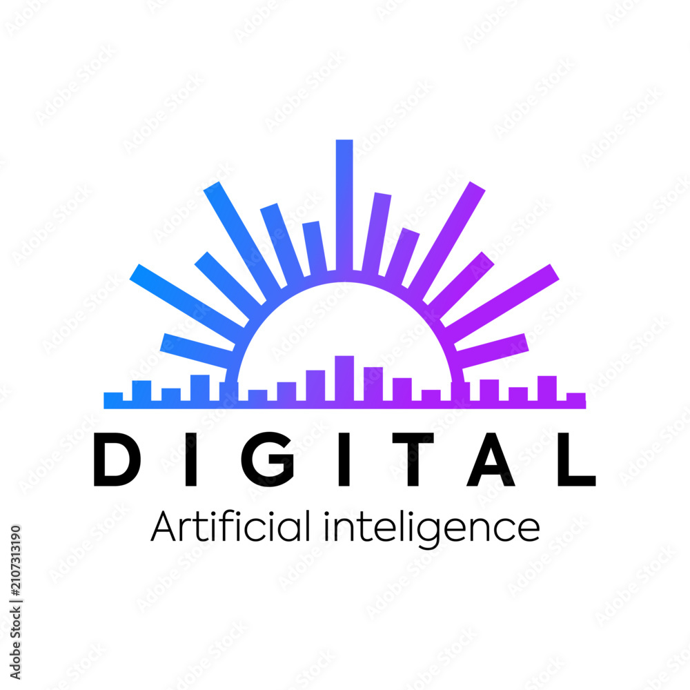 Fototapeta premium Digital artificial intelligence logo template with sound wave sunrise chart vector illustration