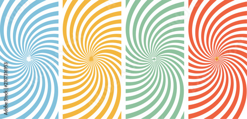 Retro spiral patterns four vibrant color variations for graphic design