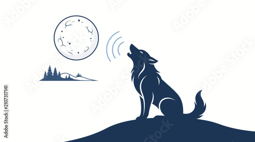 Quadro su tela Silhouette Wolf Howling at Full Moon