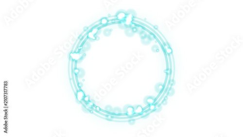 Fotografía Glowing cyan light ring with scattered white particle sparkles, circular neon en