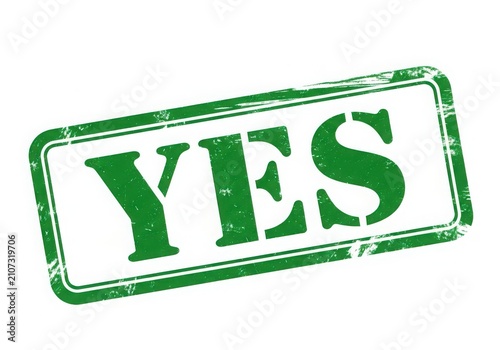 Green yes rubber stamp with distressed edges