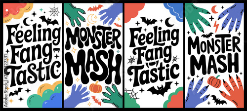 Schilderij op canvas Halloween typography set spooky vector phrases for fang tastic monster mash desi