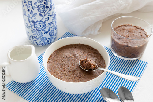 Close-up of a fonio and chocolate dessert