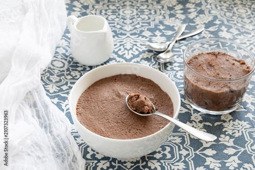 Close-up of a fonio and chocolate dessert