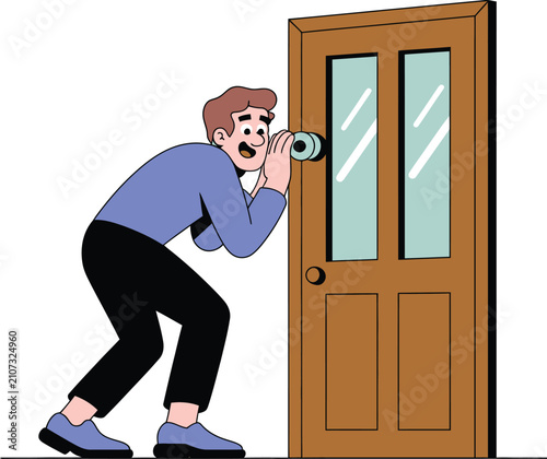 Bild auf Leinwand Businessman spies through a door to gather secret intel for his company growth
