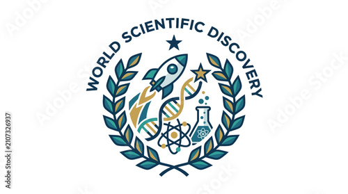 Cuadro en lienzo Scientific discovery emblem with rocket and DNA.