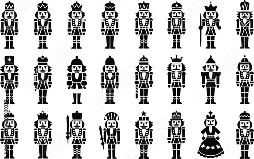 Holiday nutcracker silhouette collection traditional christmas soldier figures vector set