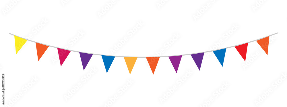 Obraz premium Colorful triangular bunting flags hanging on a string for party celebration and festival decoration