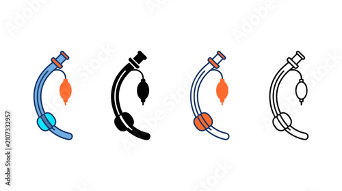 Airway Tube Icon with Endotracheal Tube for Airway Management in Flat, Silhouette, Outline and Glyph Design