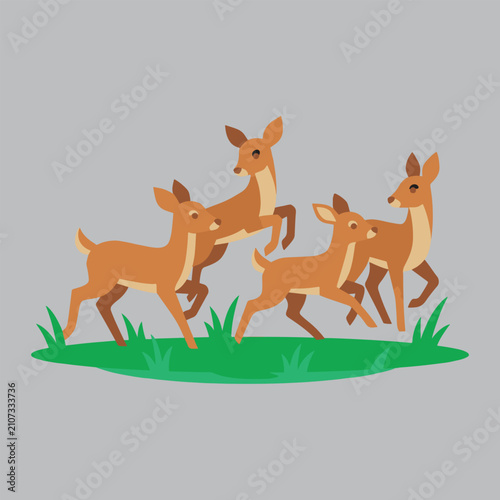 Deer Playing Tag Flat Vector Design Art And Illustration