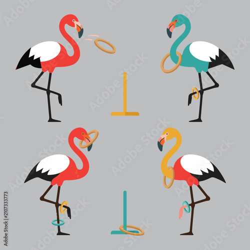 Flamingos Playing Ring Toss Flat Vector Design Art And Illustration
