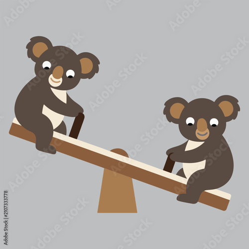 Koalas Playing See-Saw Flat Vector Design Art And Illustration