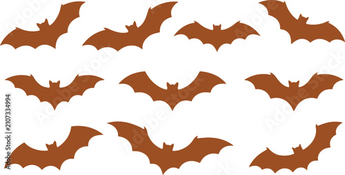 Bild auf Leinwand Brown bat & bats Seamless Pattern / Halloween Flying Silhouettes