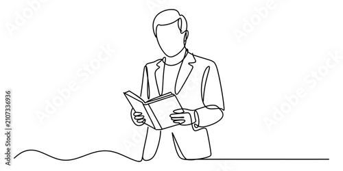 Quadro su tela Young man reading a book continuous line drawing style illustration Vector, illu