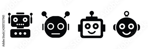 Foto Robot icon with cute AI robot mascot, humanoid android character, outline, solid