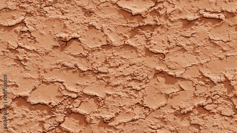 Fototapeta premium Macro texture of dry cracked brown clay surface forming an arid desert ground pattern