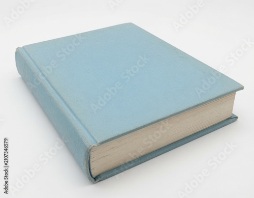 Hardcover book with a plain blue cover