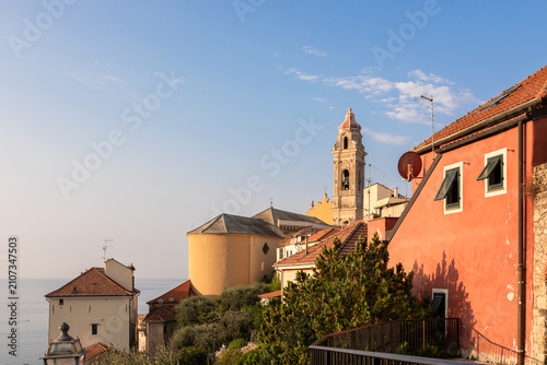 Scenic View of Cervo Village in Liguria Italy at Sunset