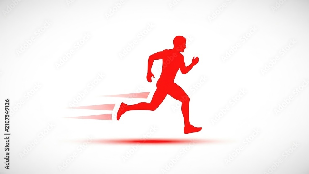 Obraz premium Red silhouette of runner in motion against white background