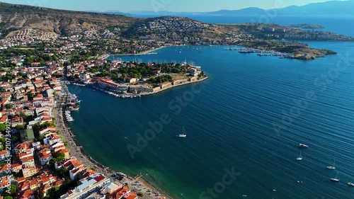 Aerial View of Eski Foca Coastal Town in Izmir Turkey