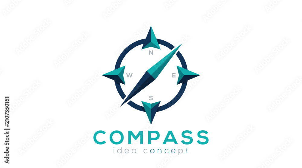Fototapeta premium Minimalist vector illustration of a modern blue compass logo design with sharp geometric cardinal directions