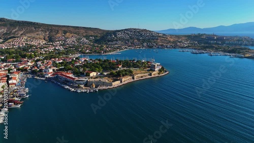 Aerial View of Eski Foca Coastal Town in Izmir Turkey