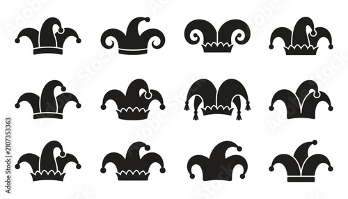 Canvastavla Collection of jester hat silhouettes in various shapes for carnival festival and