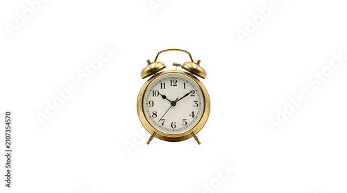 Obraz na plátně Vintage gold analog alarm clock isolated on white background