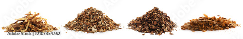 Photos Dry tobacco. Piles isolated on white, set