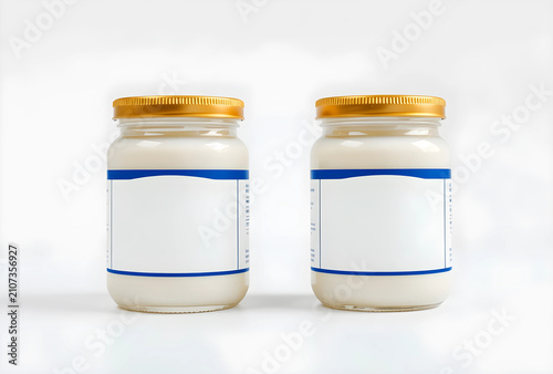 Two glass jars with white c...