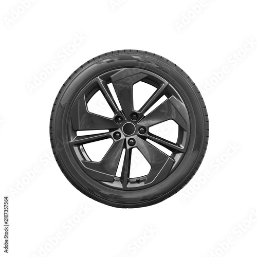  car tire with black alurim on free on isolated transparent background.