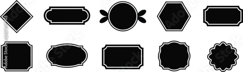 Fotografía Vintage badge shapes set, black label templates, patch emblems, insignia designs, decorative overlay elements, logo frames, isolated on white background