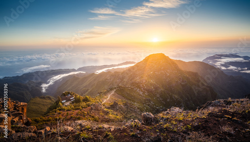 Sunrise in the mountains at Pico Ruivo in Madeira