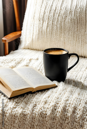 Open book and black coffee ...