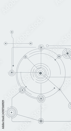Abstract technological background with circles, lines and nodes, schematic blueprint, digital network concept
