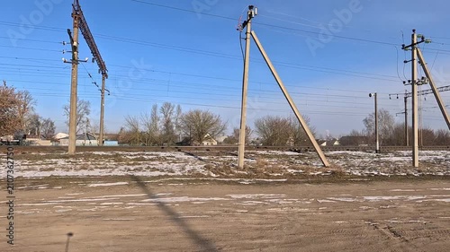 Along the road, on a white snowy winter day. roadside view, view from the car window	