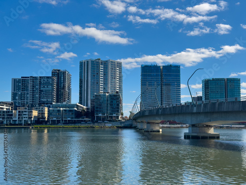 Panorama view of residential apartments on Parramatta River Rhodes Sydney NSW Australia