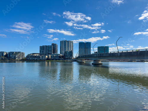 Panorama view of residential apartments on Parramatta River Rhodes Sydney NSW Australia