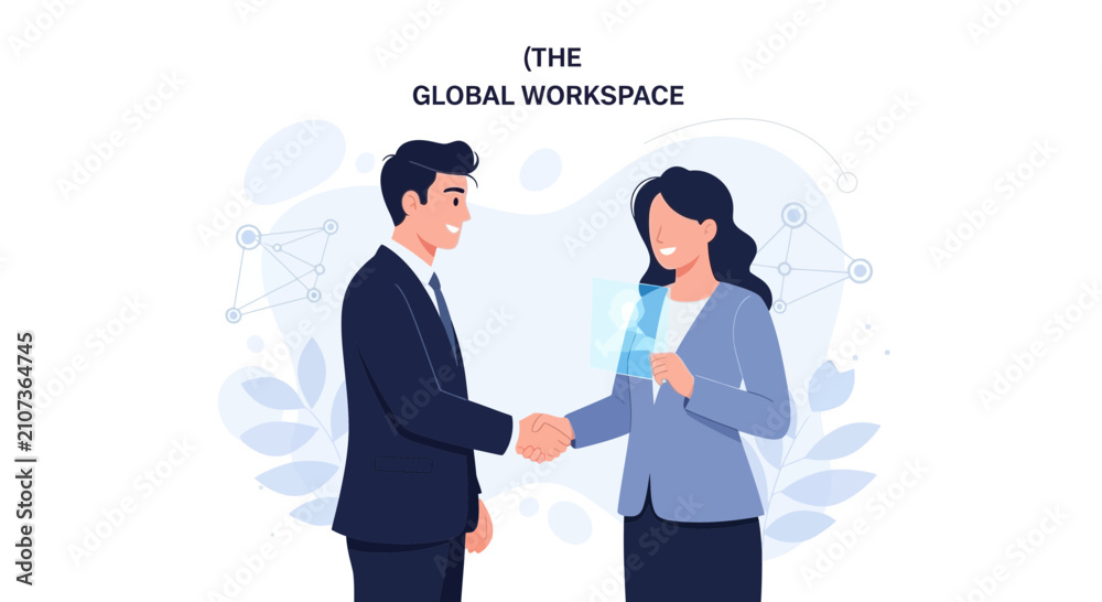 Fototapeta premium Diverse Business Professionals Shaking Hands in Global Workspace with Futuristic Technology Interface