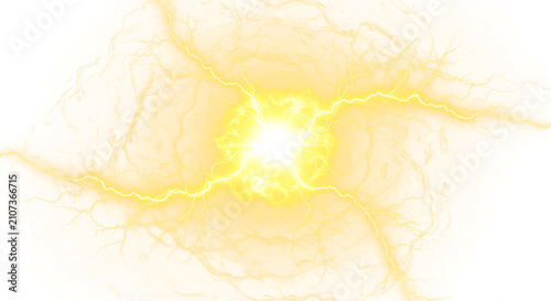 Yellow Electric Energy Burst With Lightning Bolts and Glowing Explosion On Transparent Background